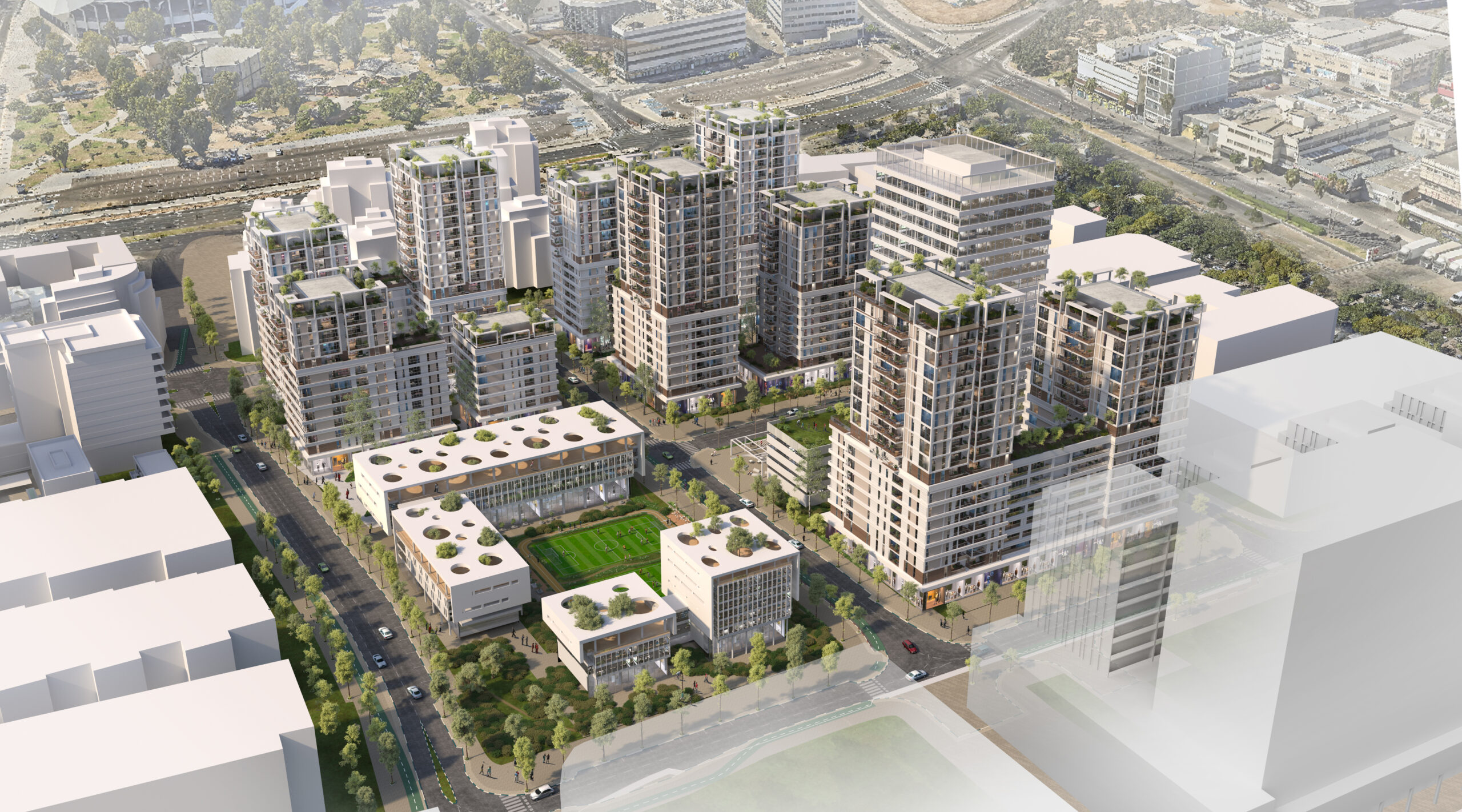 Snir Orchard: Preview of the planned mixed-use complex development integrating residential, commerce, offices and public outdoor spaces | Reality the Leading Group of Real Estate Investment Funds in Israel