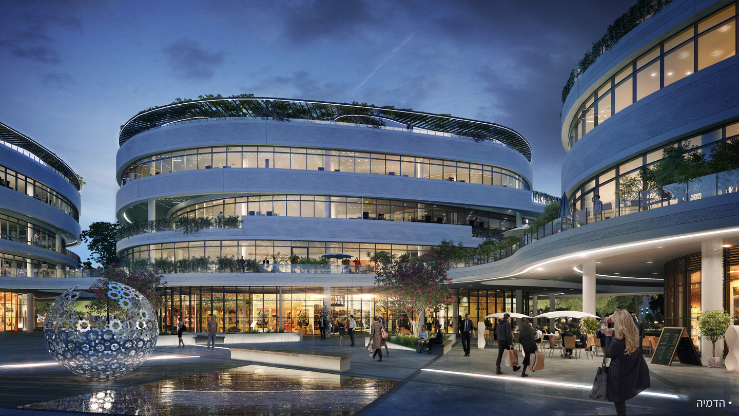 Neve Ilan Communication Center: A nighttime preview of the mixed-use complex promoted by Reality, including hospitality, commercial, offices and logistics areas | Reality the Leading Group of Real Estate Investment Funds in Israel